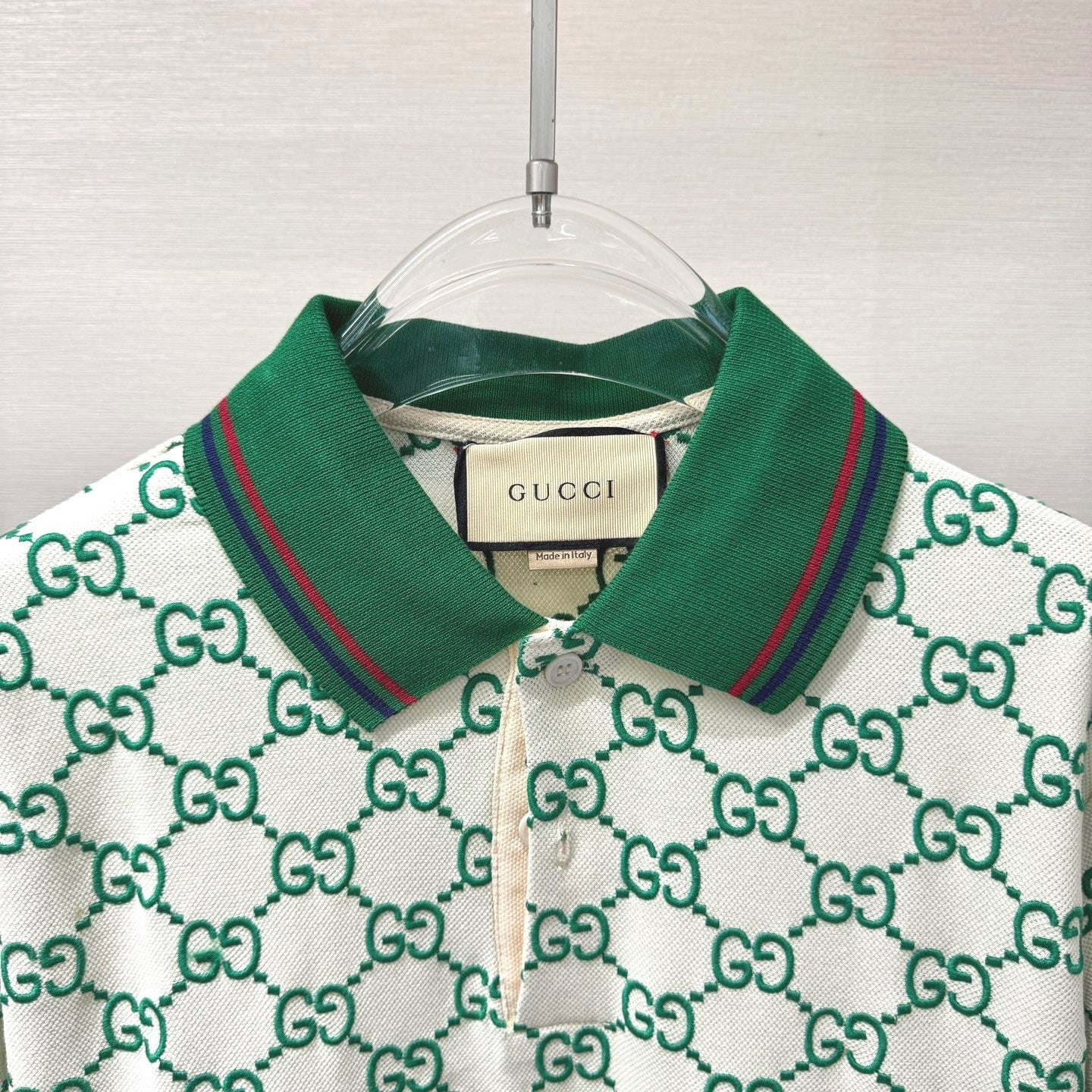 Gucci GG Embroidered Cotton Polo T-Shirt "Off White-Green"