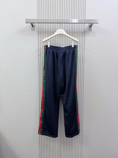 Gucci Silk Cotton Sportswear Pants with Web "Dark Blue"