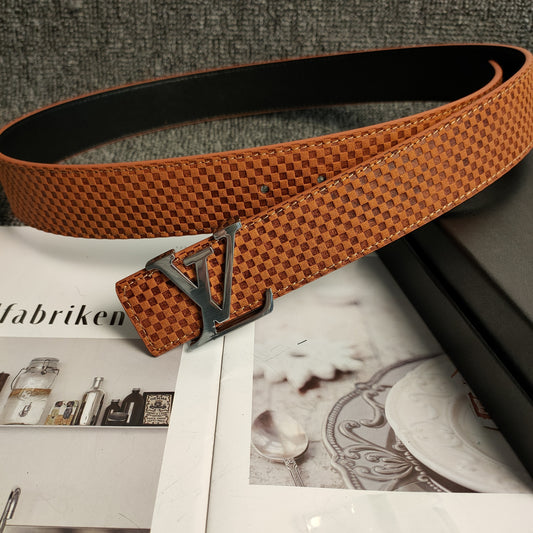 Louis Vuitton Leather Belt "Orange-Silver"