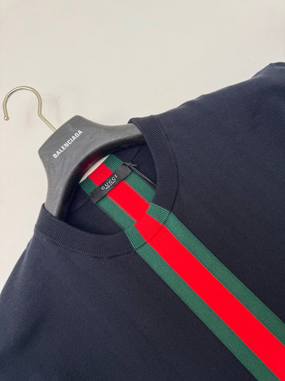 Gucci Knit cotton T-shirt with Web intarsia "Black"