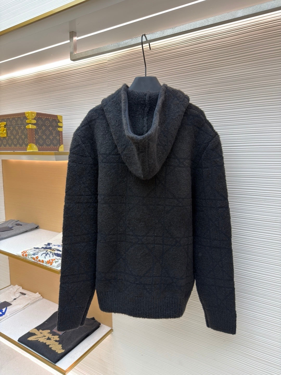 Dior Cannage Hooded Sweatshirt "Black Cotton and Wool Blend Knit"