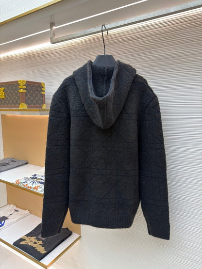 Dior Cannage Hooded Sweatshirt "Black Cotton and Wool Blend Knit"