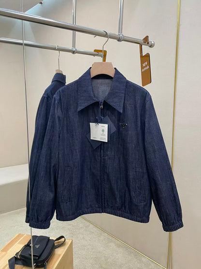 Prada Chambray Denim Blouson Zipper Jacket