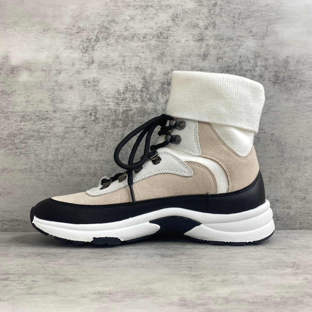 Chanel Interlocking CC Sock Sneakers "Beige-White-Black"