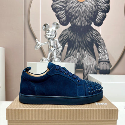 Christian Louboutin Louis Junior Spikes Orlato Veau Velours "Navy Blue"