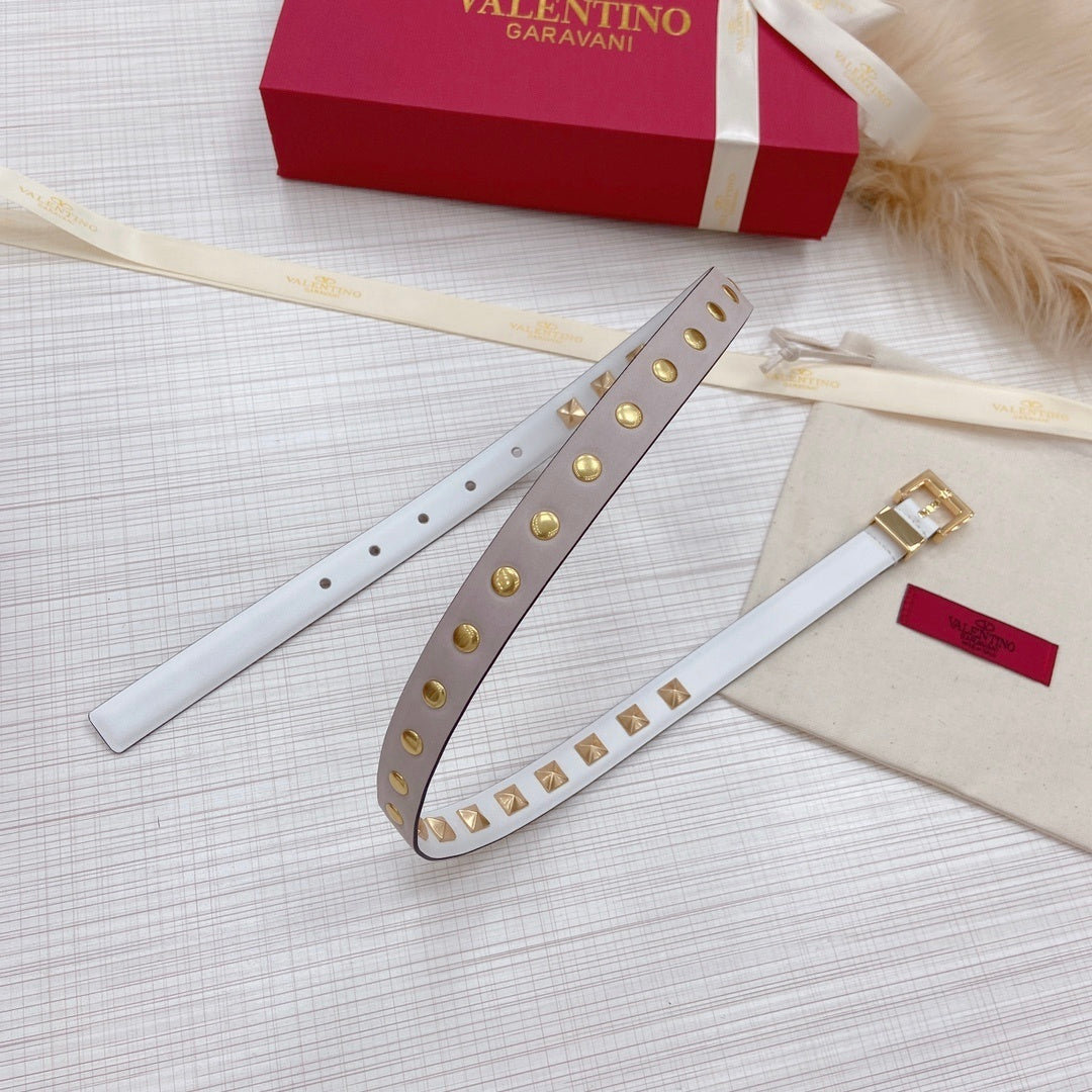 Valentino Rockstud 20mm Leather Belt "White"
