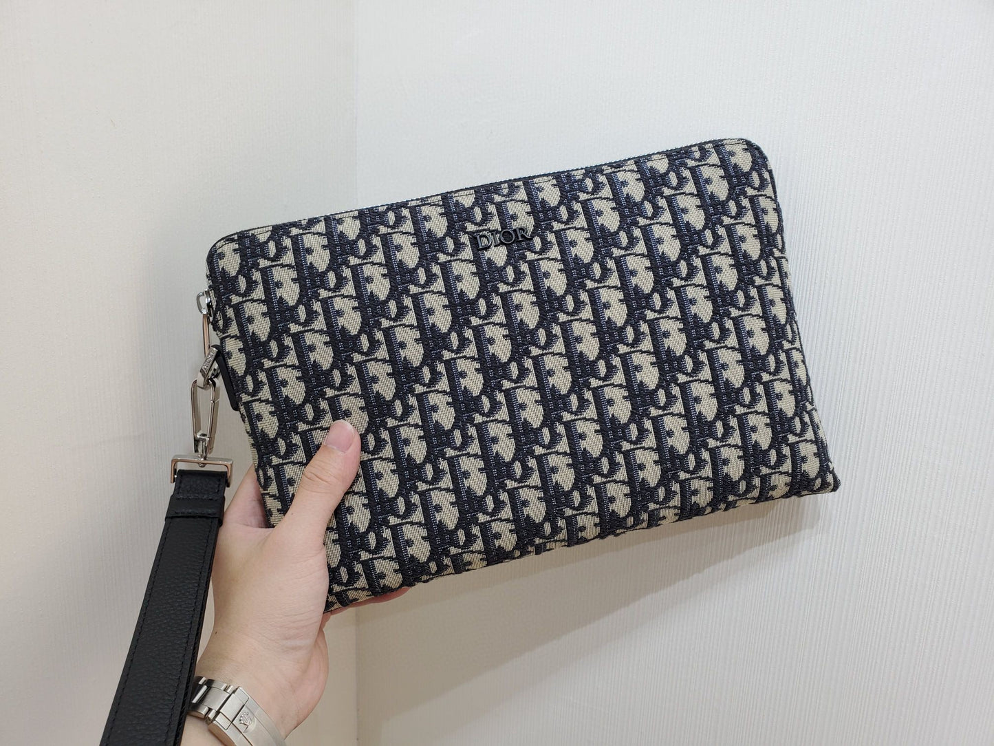 Dior A4 Zipped Pouch "Beige and Black Dior Oblique Jacquard"