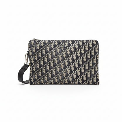 Dior A4 Zipped Pouch "Beige and Black Dior Oblique Jacquard"
