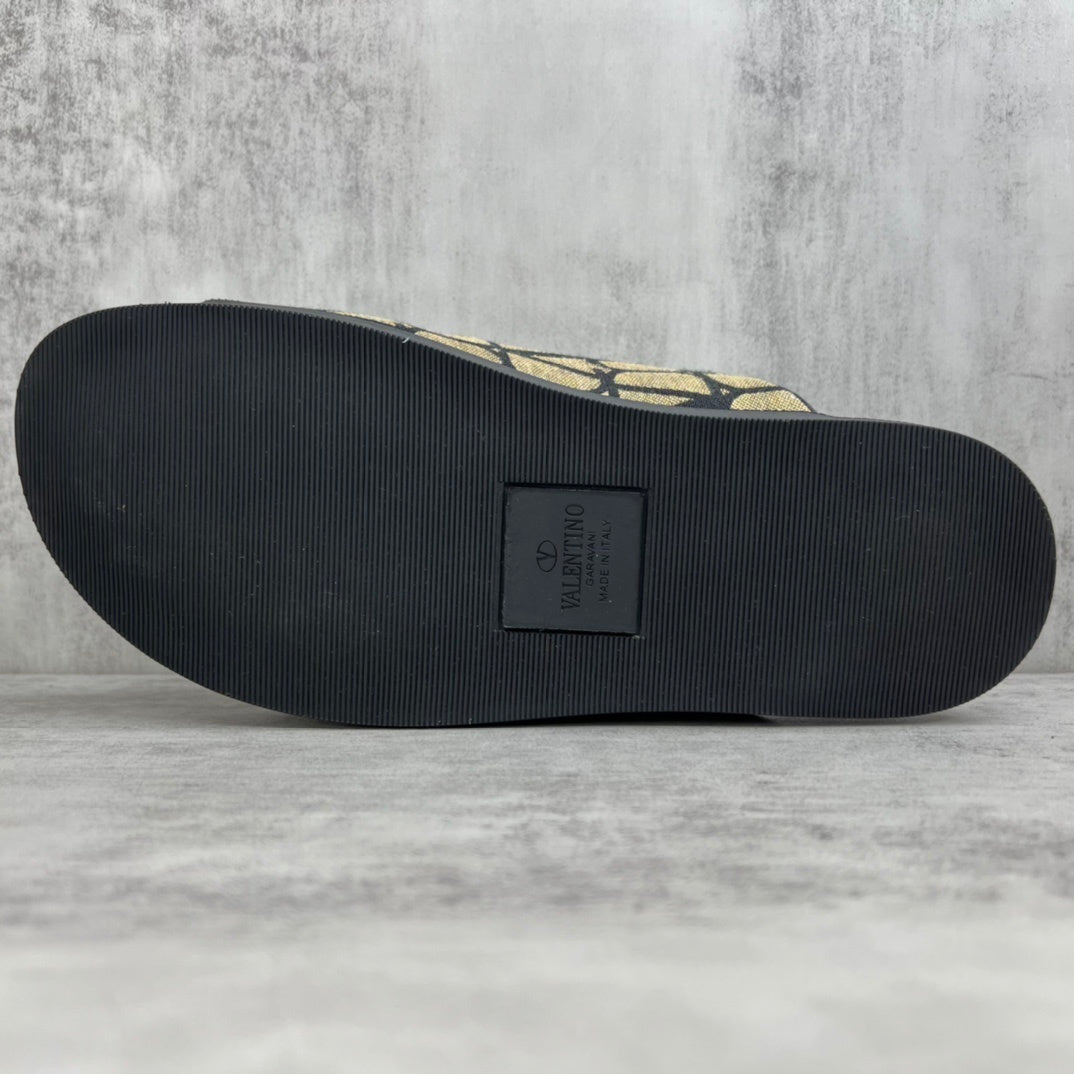 Valentino Garavani VLogo Toile Iconographe Double-Strap Sandals "Beige-Black"