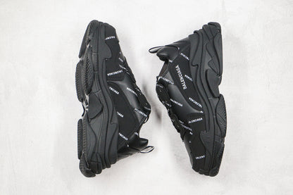 Balenciaga Triple S "Black-White All Over Logo"