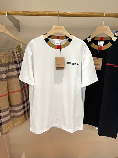 Burberry Icon Stripe Trim Cotton T-Shirt  "White"