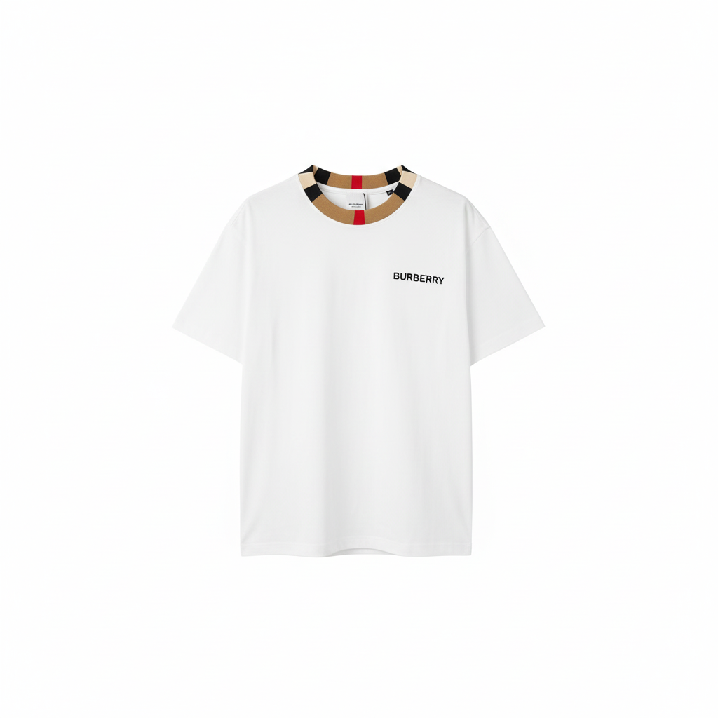Burberry Icon Stripe Trim Cotton T-Shirt  "White"