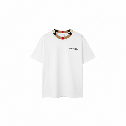 Burberry Icon Stripe Trim Cotton T-Shirt  "White"