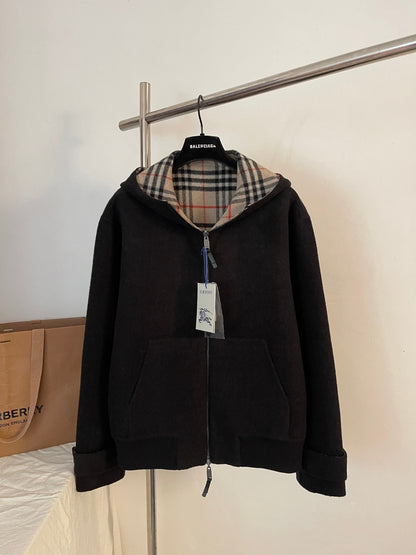 Burberry Reversible Wool Hooded Jacket "Black" and "Beige"