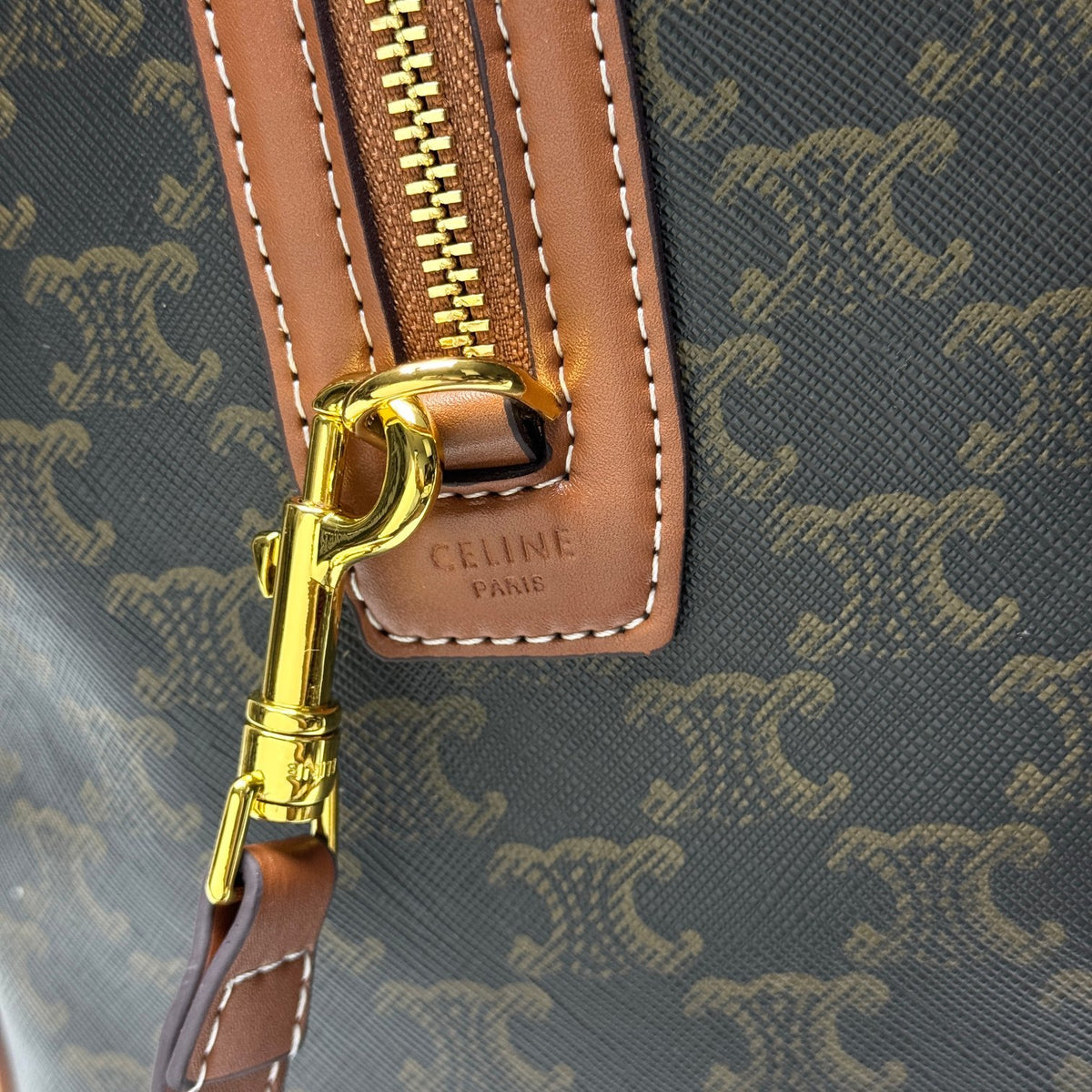 Celine Large Voyage Bag in Triomphe Canvas with Celine Print "Tan"