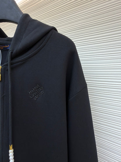 Louis Vuitton Embroidered Zipped Jersey Hoodie "Black"