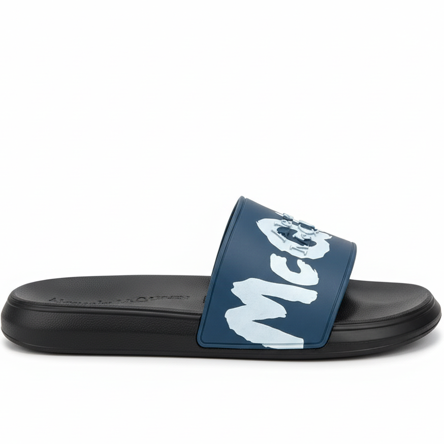 Alexander McQueen Graffiti Rubber Pool Slide "Blue-Black"