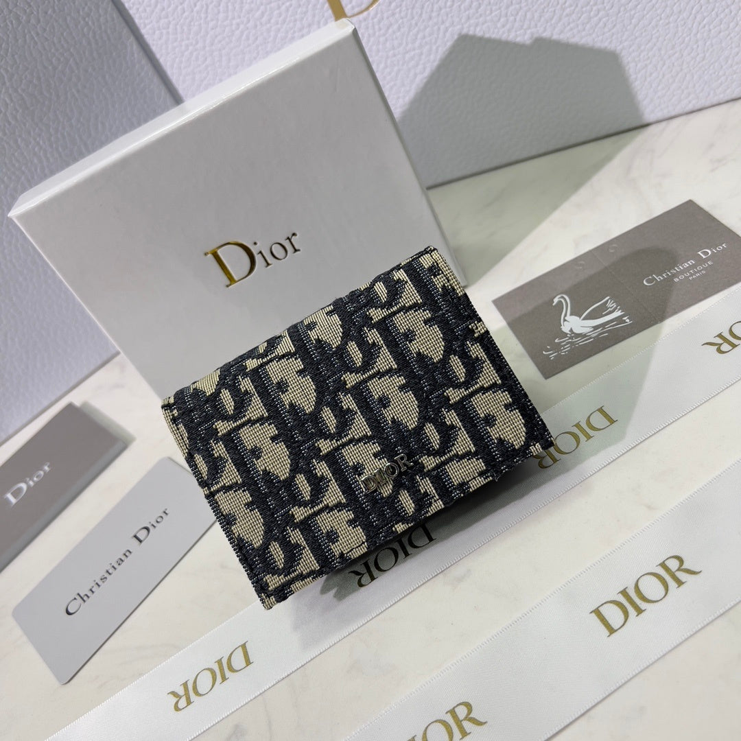 Dior Business Card Holder Beige and Black Dior Oblique Jacquard