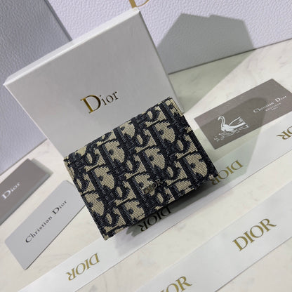 Dior Business Card Holder Beige and Black Dior Oblique Jacquard