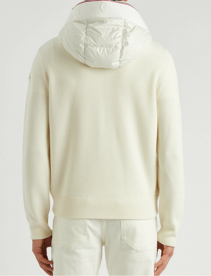 Moncler Paneled Down and Wool Jacket "White"