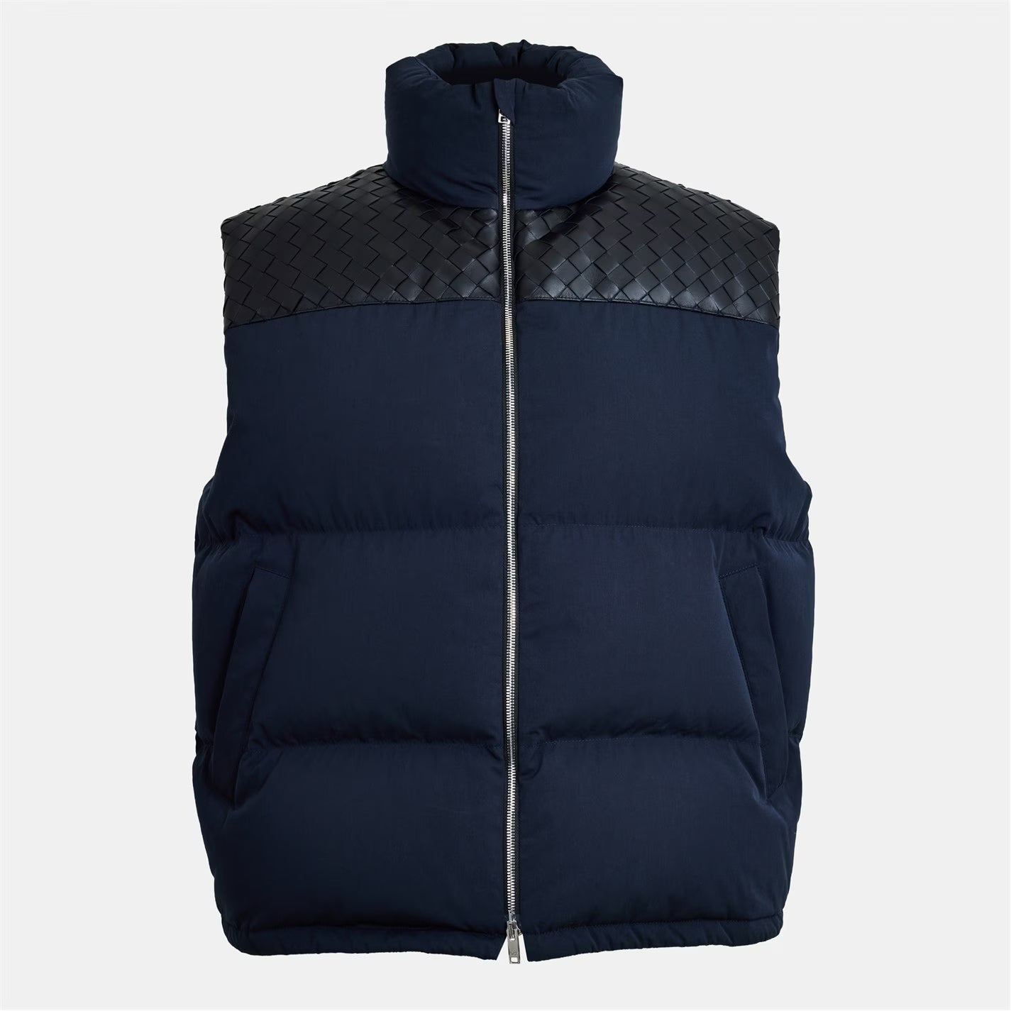 Bottega Veneta Intrecciato Poplin Down Vest "Navy Blue-Black"