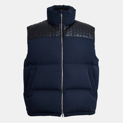 Bottega Veneta Intrecciato Poplin Down Vest "Navy Blue-Black"