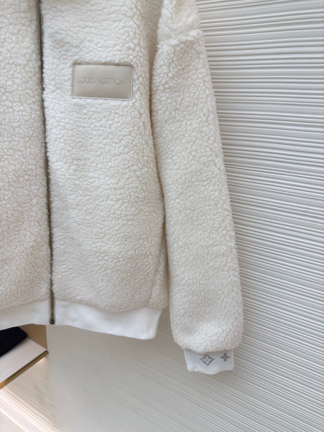 Louis Vuitton Fleece Jacket with Leather Patch "White"
