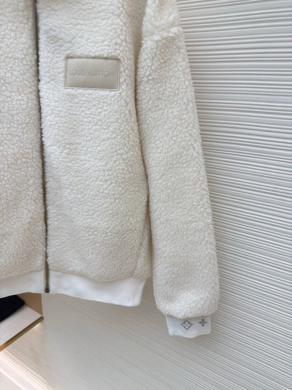 Louis Vuitton Fleece Jacket with Leather Patch "White"