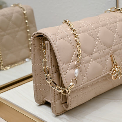 Dior My Dior Daily Pouch with Chain "Powder Beige Cannage Lambskin"