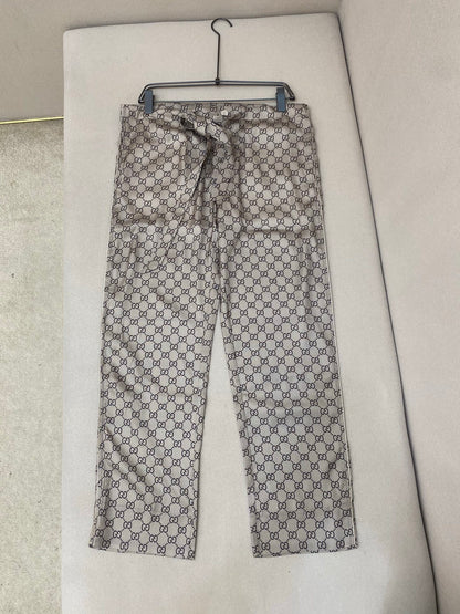 Gucci GG Supreme Print Silk Trousers "Beige"