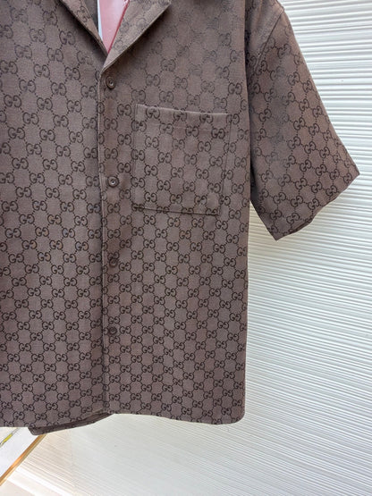 Gucci GG Canvas Linen Blend Bowling Shirt "Brown"