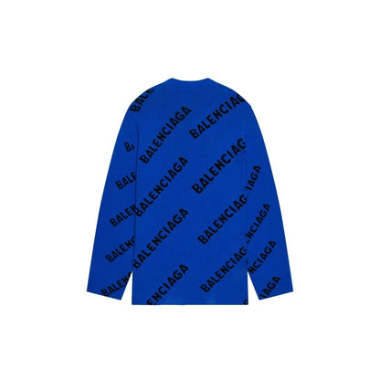 Balenciaga All-Over Logo Sweater "Blue-Black"