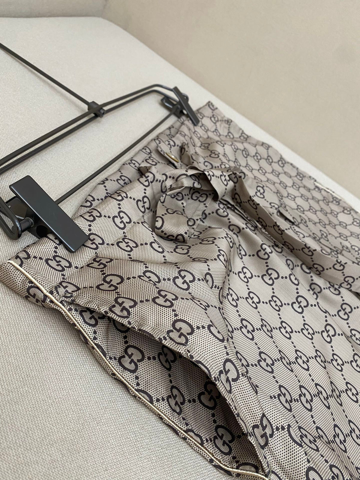 Gucci GG Supreme Print Silk Trousers "Beige"