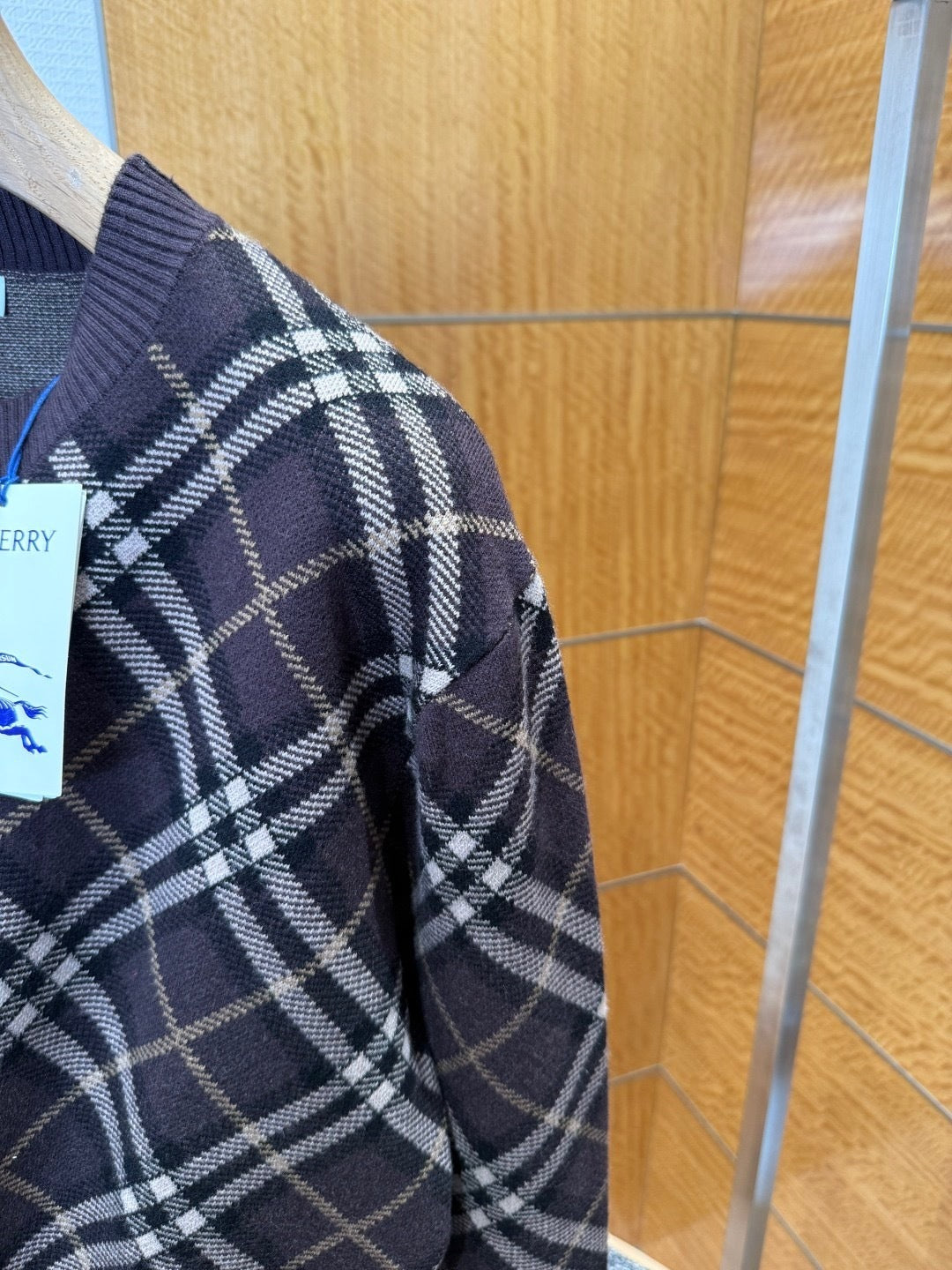 Burberry Check Wool Cashmere Blend Sweater "Truffle Brown"
