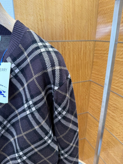 Burberry Check Wool Cashmere Blend Sweater "Truffle Brown"