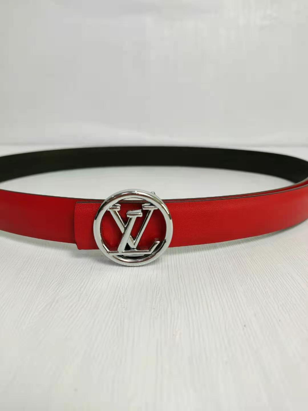 Louis Vuitton Leather Belt "Red-Silver"