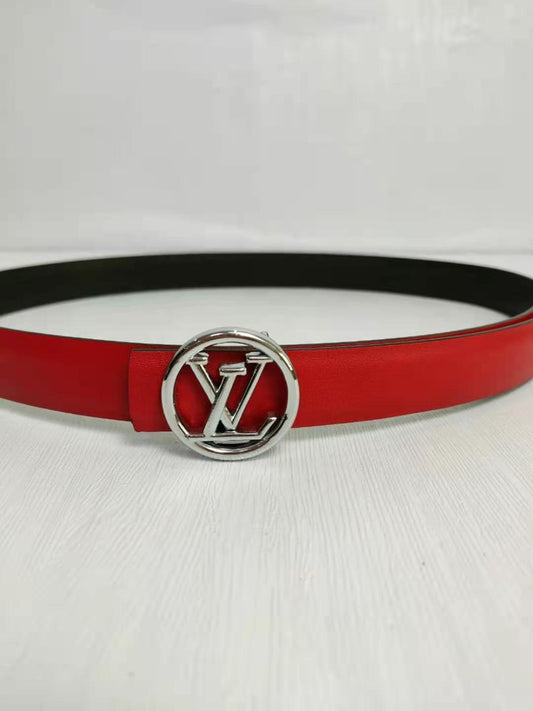 Louis Vuitton Leather Belt "Red-Silver"