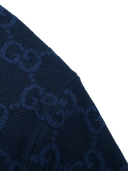 GG Cotton Silk Jacquard Polo Shirt "Dark Blue"
