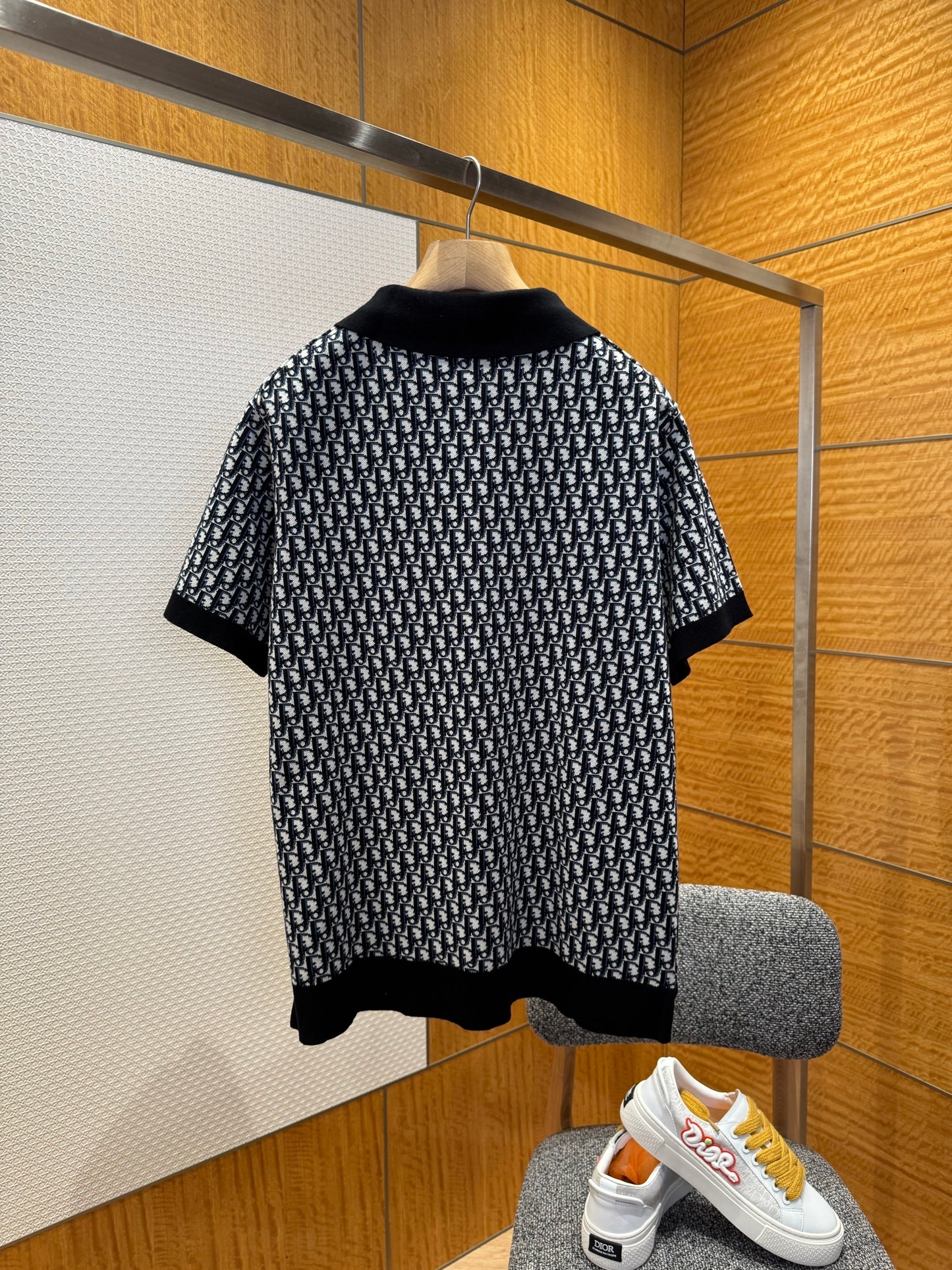 Dior Oblique Polo Shirt "Black , White and Blue Cotton Jacquard"