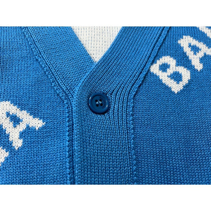 Balenciaga All-Over Logo Cardigan "Blue-White"
