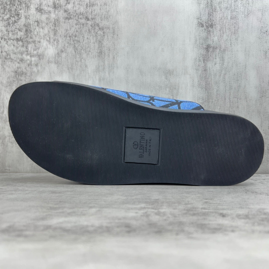 Valentino Garavani VLogo Toile Iconographe Double-Strap Sandals "Blue-Black"