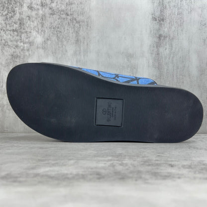 Valentino Garavani VLogo Toile Iconographe Double-Strap Sandals "Blue-Black"