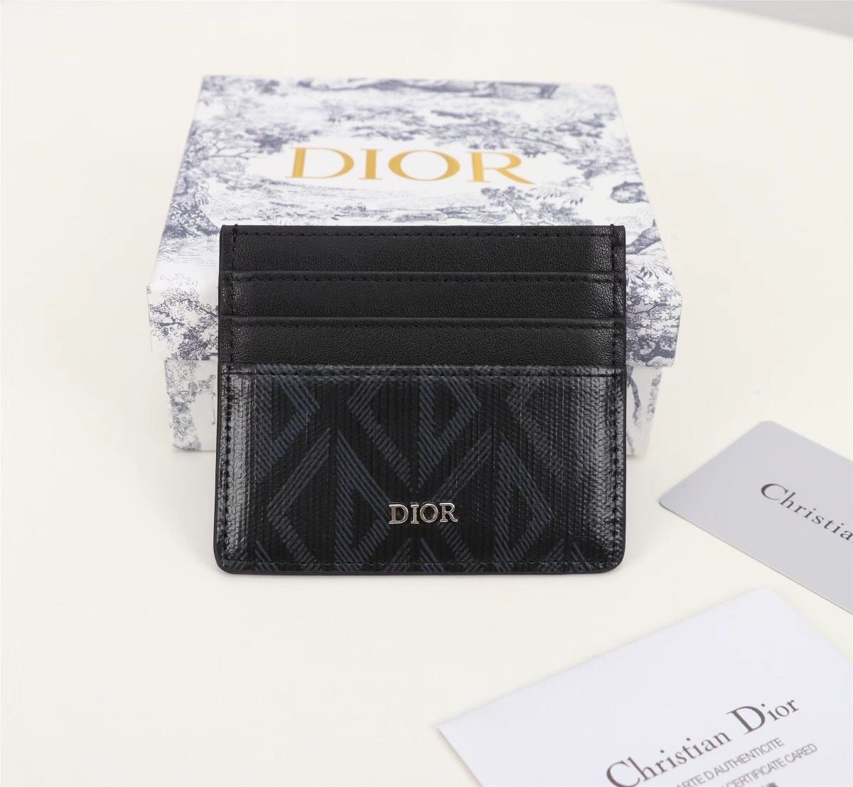 Dior Card Holder CD Diamond Canvas Smooth Calfskin