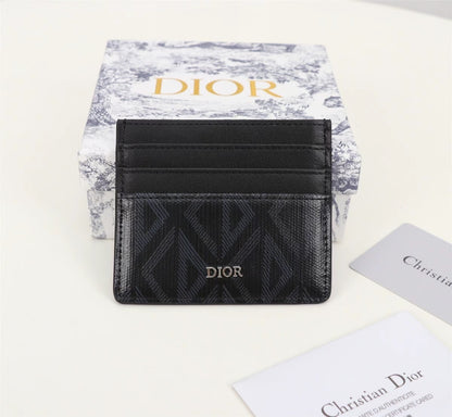 Dior Card Holder CD Diamond Canvas Smooth Calfskin