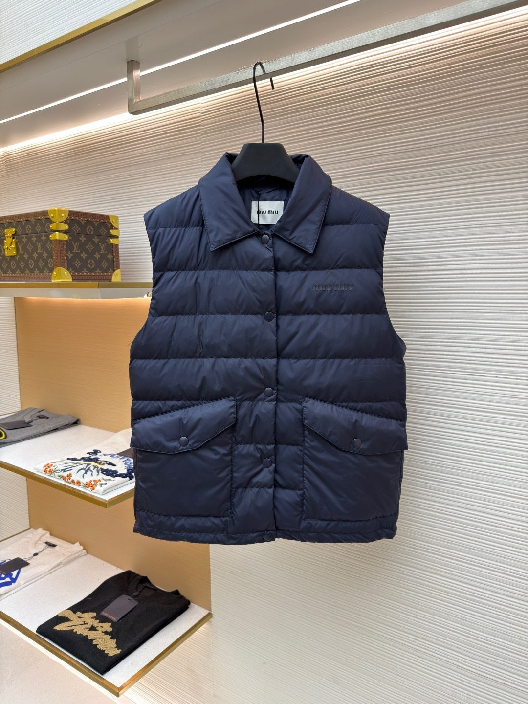Miu Miu Technical Pongé Down Vest "Navy"