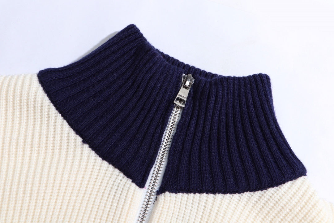 Gucci Zip-Up Sweater "Ivory-Red-Navy Blue"