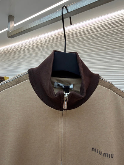 Miu Miu Jersey Zip-up Sweatshirt "Beige"