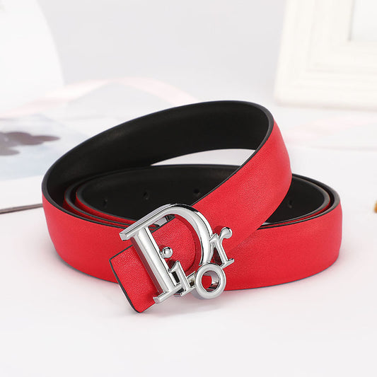 Dior Leather Belt "Red-Silver"