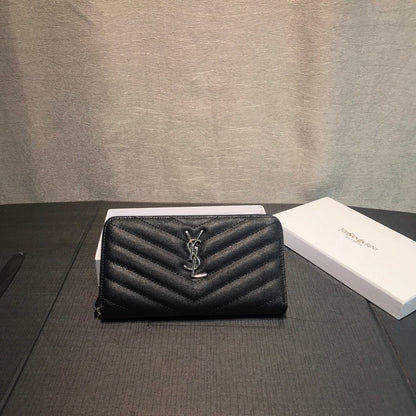 Yves Saint Laurent Cassandre Matelasse Zip Around Wallet Silver