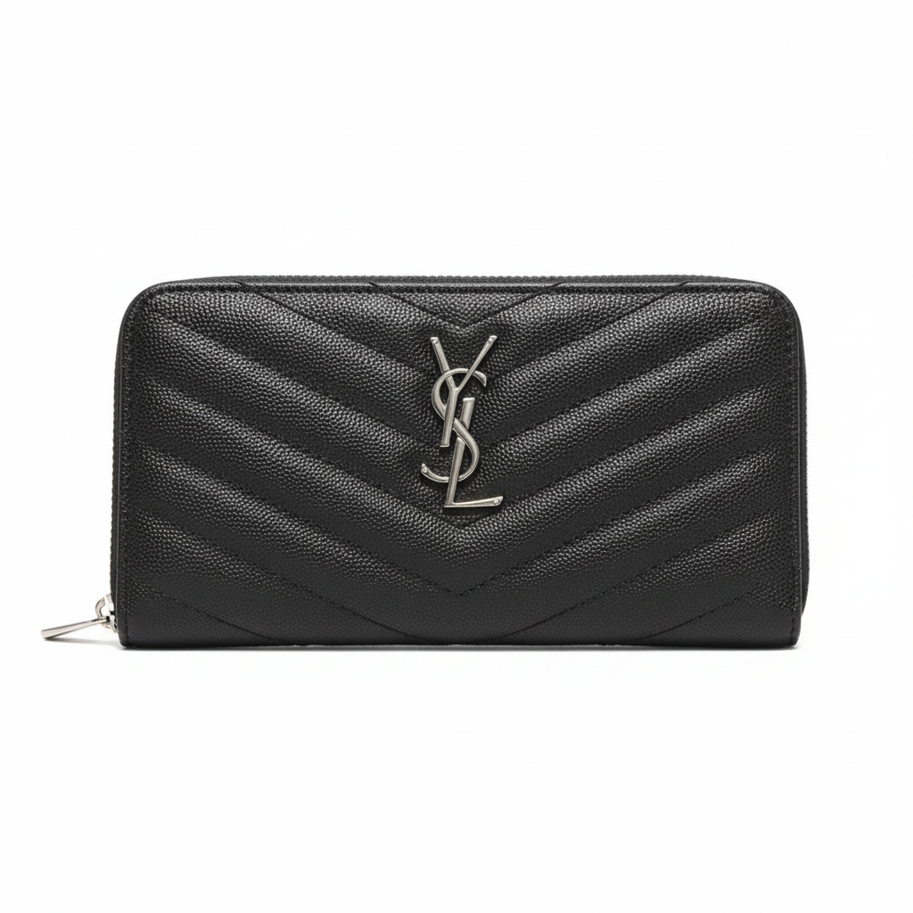 Yves Saint Laurent Cassandre Matelasse Zip Around Wallet Silver